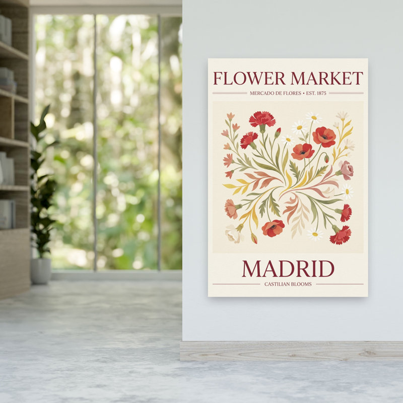Madrid Flower Market Classic Rustic Traditional Carnation Daisy Poppy Flower Nature Wall Art Print 1 Piece Wrapped Canvas Wall Art