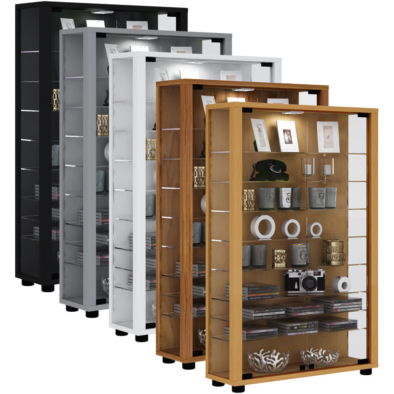 Lumo Display Cabinet, Black, Yes, 90cm H x 59cm W x 18cm D