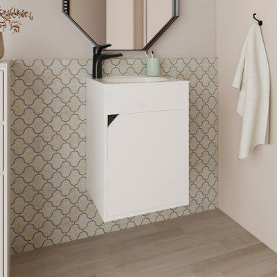 Meuble-lavabo flottant blanc avec porte