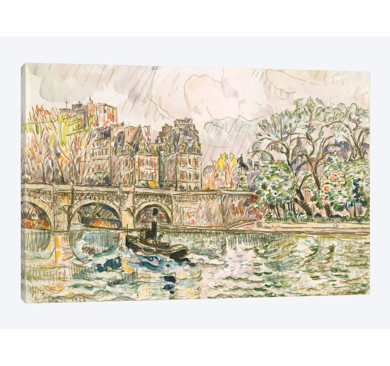 «Paris le Place Dauphine», impression sur toile, H 18 po x l 26 po x P 1,5 po, Pas de tapis, Toile tendue