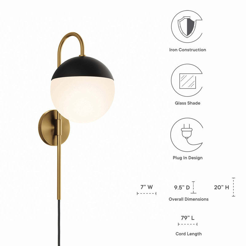 Opal Satin Brass Plug-In Wall Sconce with Frosted Glass Shade