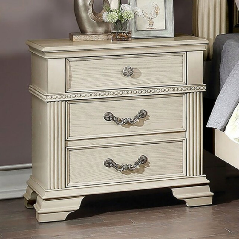 Table de chevet pour chambre à coucher 1pc, Blanc antique