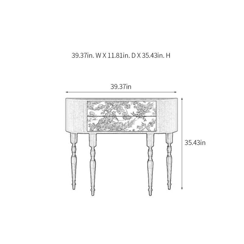 Console rétro avec 2 tiroirs, H 35,43 po x l 39,37 po x P 11,81 po