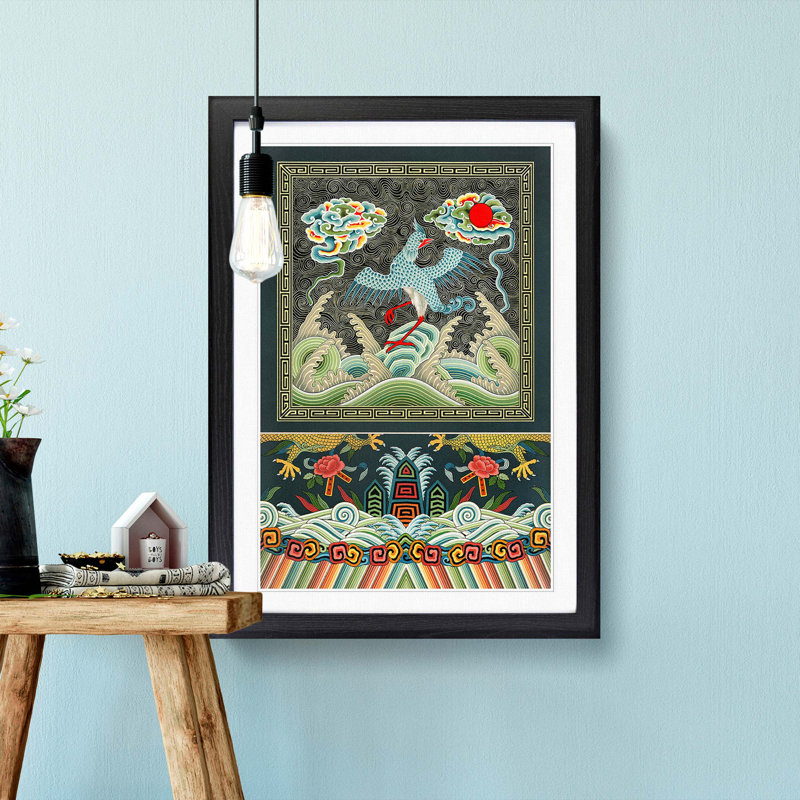 A Chinese Bird Pattern by Albert Racinet - Picture Frame Painting Print, Black Framed, 87cm H x 62cm W x 2cm D