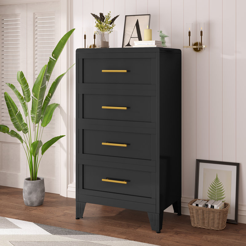 Metal Black 3 Drawer Nightstand, Black