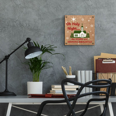 «Christmas On Burlap 5» par Jean Plout, art mural en verre acrylique, 12 po x 12 po