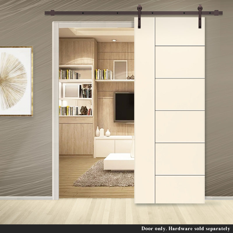 Porte de grange lambrissée apprêtée en bois manufacturé sans trousse de quincaillerie d'installation, 18 po x 80 po, Beige