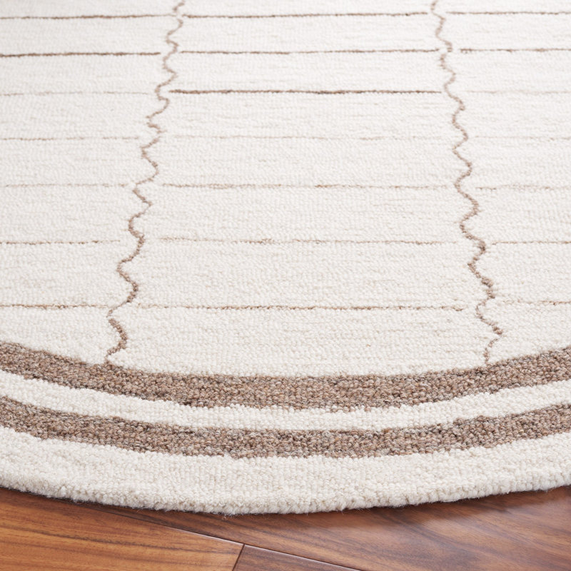 Metro Hand Tufted Wool Cotton Geometric Rug in Ivory/Brown, Round 6'