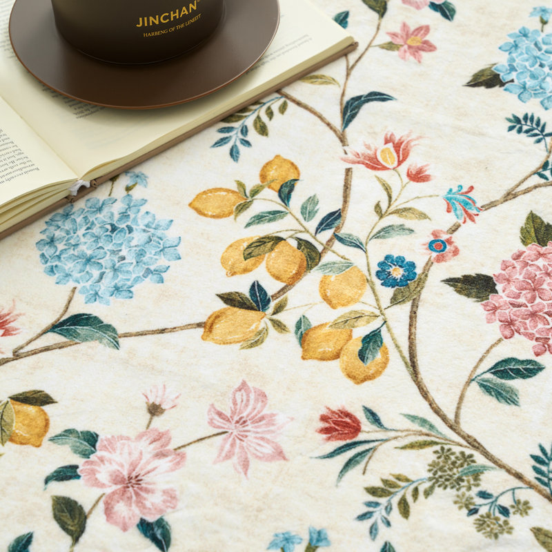Botanical Floral Washable Non-Slip Area Rug, Beige/Pink, 8'x 10'