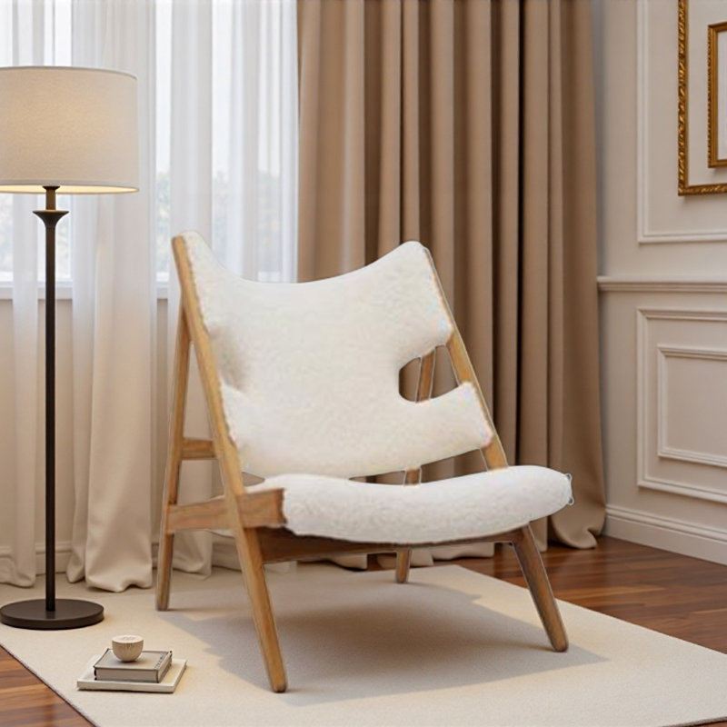 Creamy Lamb Fleece Single Leisure Chair., Natural, White