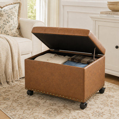 Repose-pieds de rangement en similicuir de 24 po avec roulettes pour le salon