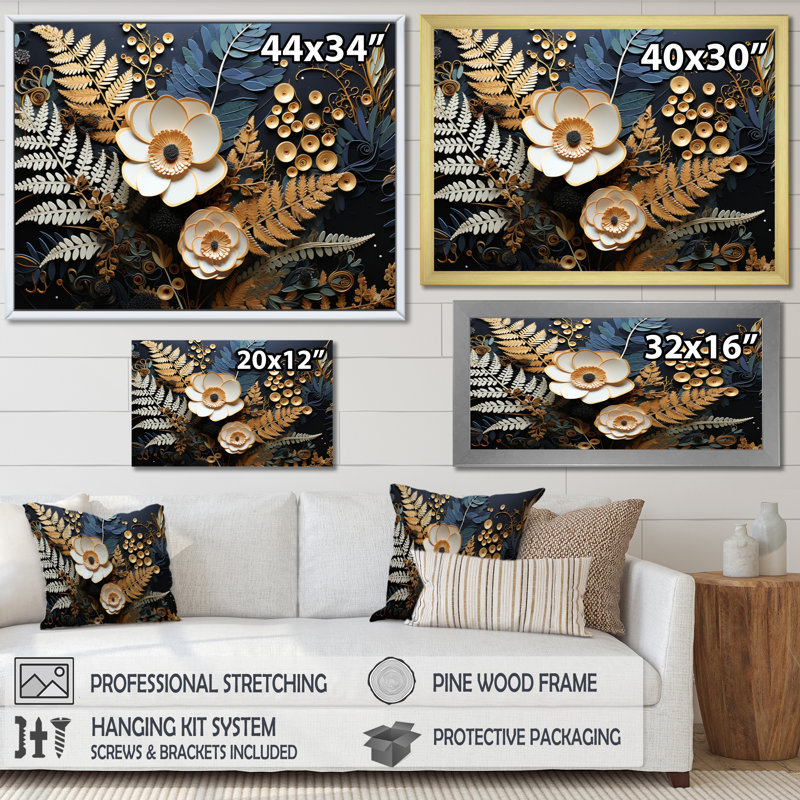 Ferns Copper Elegance I - Imprimé, Cadre simple argenté, H 34 po x l 44 po x P 1,5 po