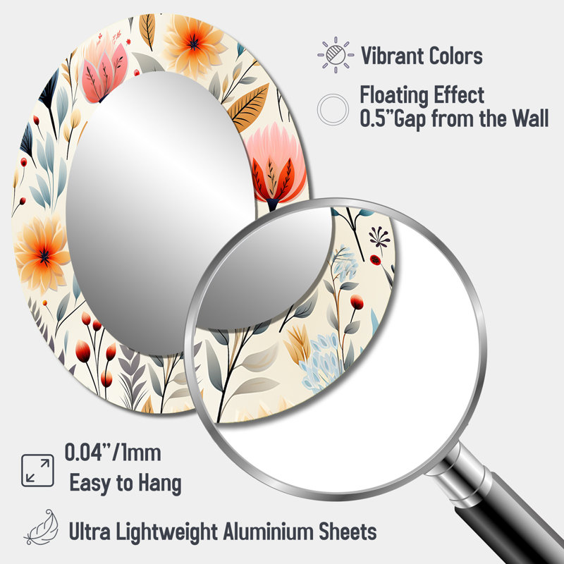 Soft Pastels Flower Accents - Miroir mural ovale Country, H 40 po x l 30 po