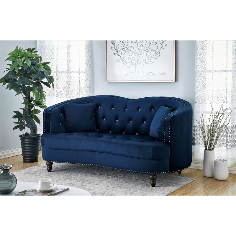 Causeuse courbée en velours 71,2 po Priscilla, Velours bleu