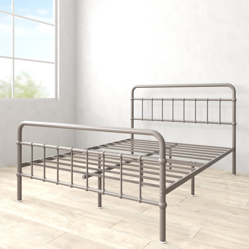 Florence Gray Full Metal Platform Bed with Spindle Headboard