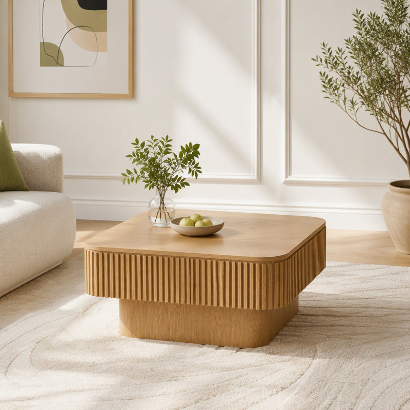 Table basse carrée avec rangement Table d'appoint moderne en placage de bois massif Table basse pour salon, chambre à coucher, appartement ou bureau
