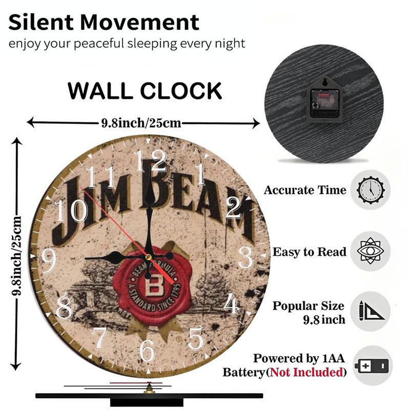 Horloge murale en bois 10 po, mouvement silencieux, à piles (piles AA non incluses), décor artistique, parfait pour les décorations