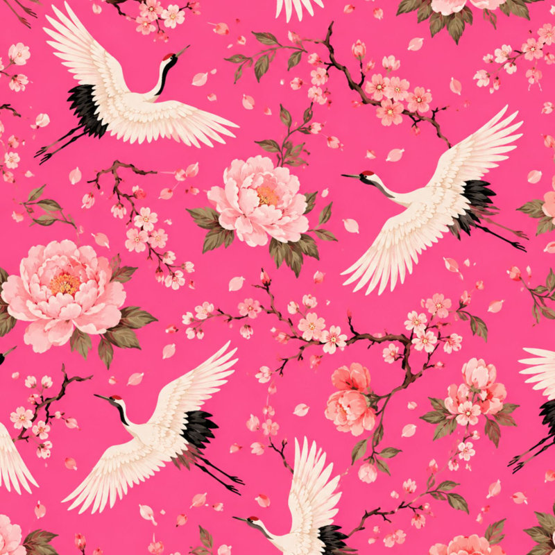 Papier peint adhésif autocollant Graceful Cranes Peony