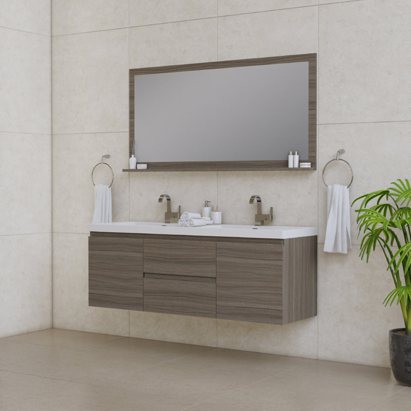 Arjina 60'' Double Bathroom Vanity with Solid Surface Top, Gray