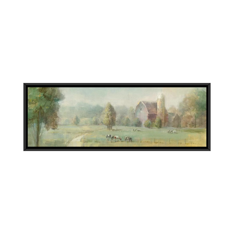 «Tranquil Farm» par Danhui Nai, reproduction d'art panoramique sur toile, H 16 po x l 48 po x 1,5 po, Toile avec cadre noir