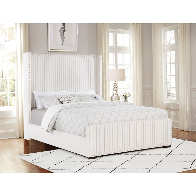 Westmere 65-inch Upholstered Queen Wingback Bed Cream, Queen