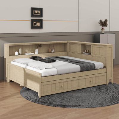 Full-Size Timber Daybed Featuring Handy Storage Shelves And A Retractable Trundle