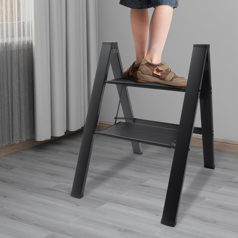 Échelle pliable en aluminium à 2 marches, escabeau robuste de 300 kg et tablette multifonctions