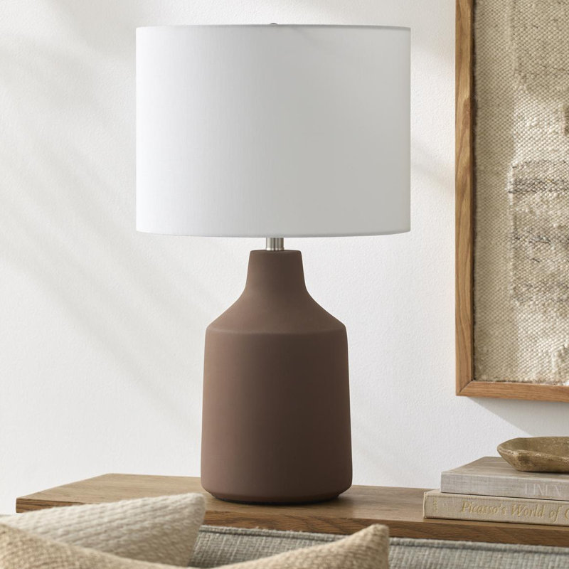 Lockwood Concrete Table Lamp with Linen Shade, White, Gray