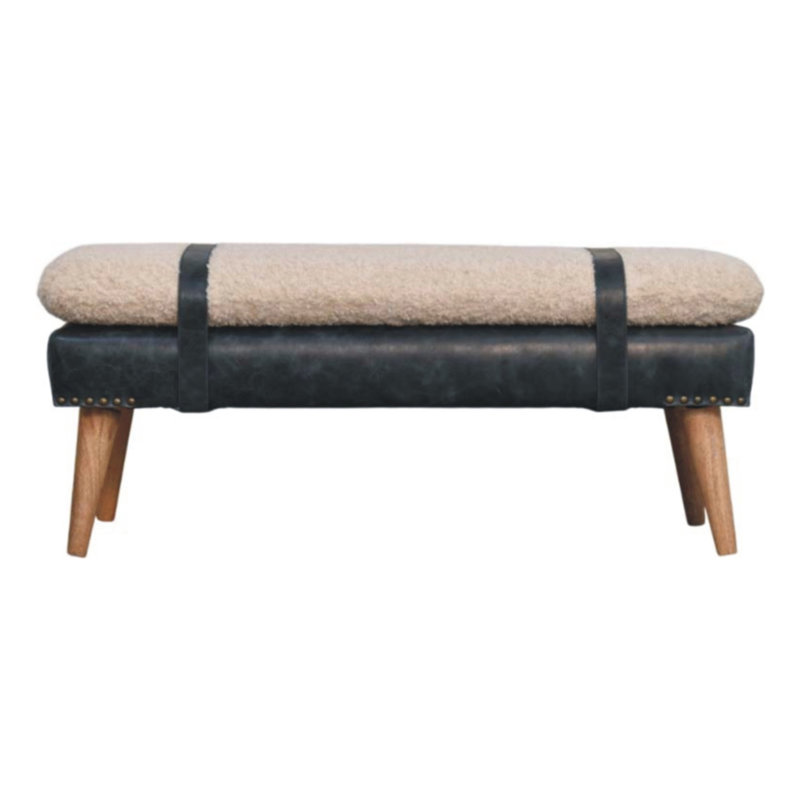 Boucle x Beige Leather Bench, Black/Beige