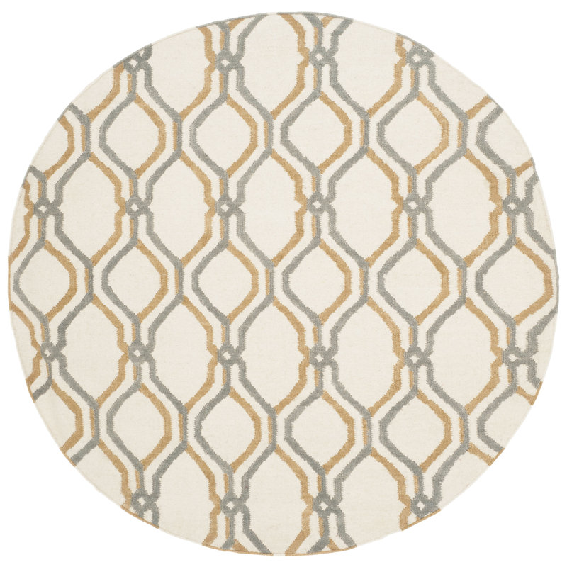 Emek Hand Woven Flat Weave Wool Geometric Rug, Round 6'