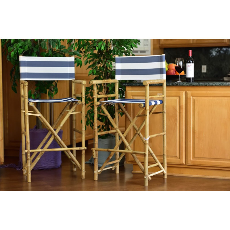 Carsdale Bamboo Outdoor 29'' Bar Stool, Blue