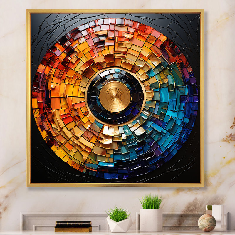 Colorful Vinyl Record Vinyl Mosaic II - Vinyl Records Framed Prints, Gold, 36" H x 36" W, Floater Framed