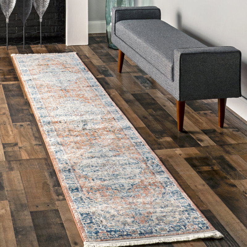 Tapis beige / bleu Casarez, Tapis de couloir 2 pi 6 po x 6 pi 2 po