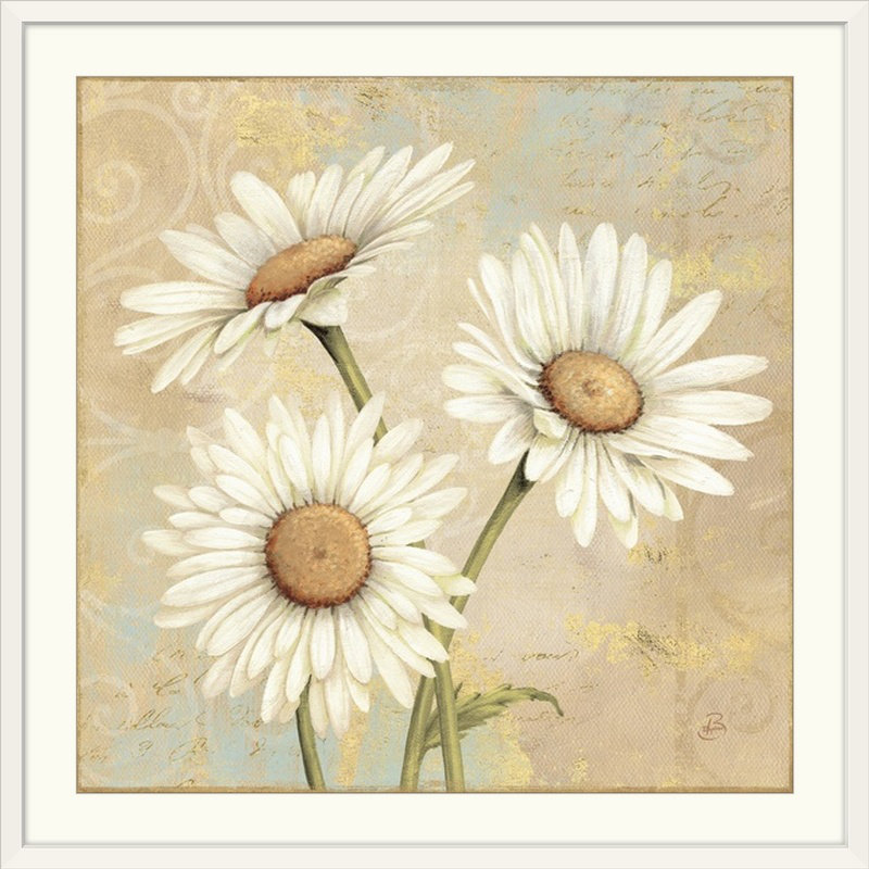 «Beautiful Daisies I» par Daphne Brissonnet, Cadre blanc, H 32 po x l 32 po x P 1 po