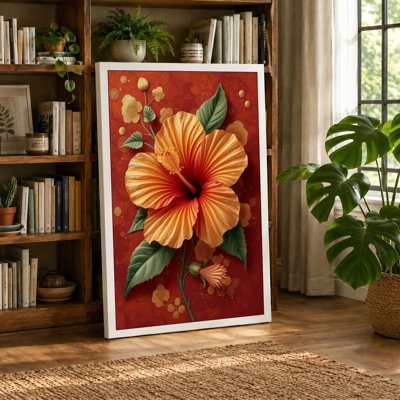Golden Hibiscus in Bloom Botanical - Wrapped Canvas