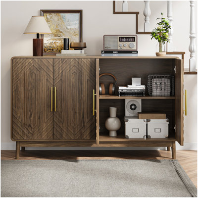 Sideboard Buffet Cabinet With Storage ,Carved 4 Door Sideboard,Multifunctional Accent Cabinet With Adjustable Layer Board For Living Room, Entryway, Hallway, Office, Kitchen And Dining Room