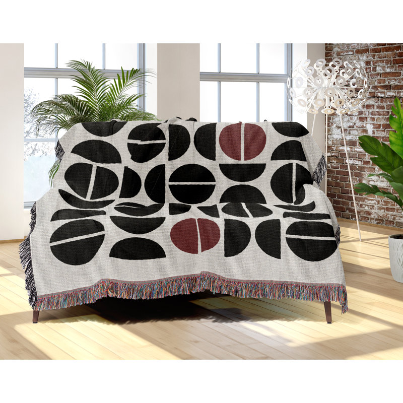 Jeté en mélange de coton Barro, Rouge / noir / blanc cassé, L 80 po x l 60 po
