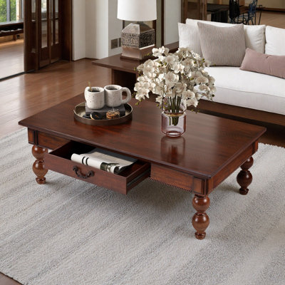 Rectangular Wooden Coffee Table With Storage Drawer