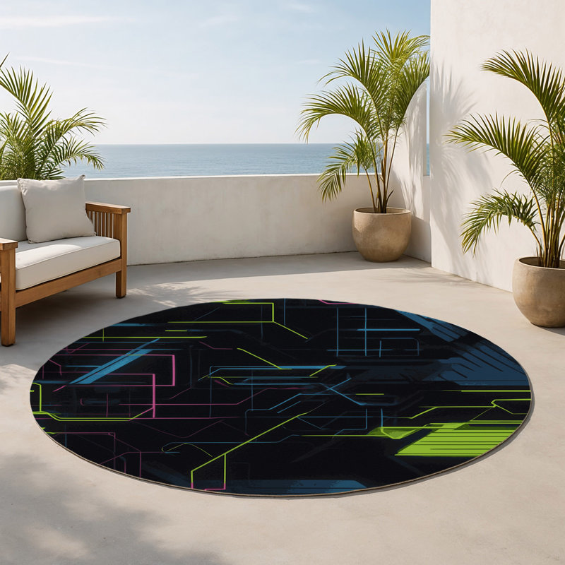 Glitch Pulse Indoor And Outdoor Area Rug, Round 5'