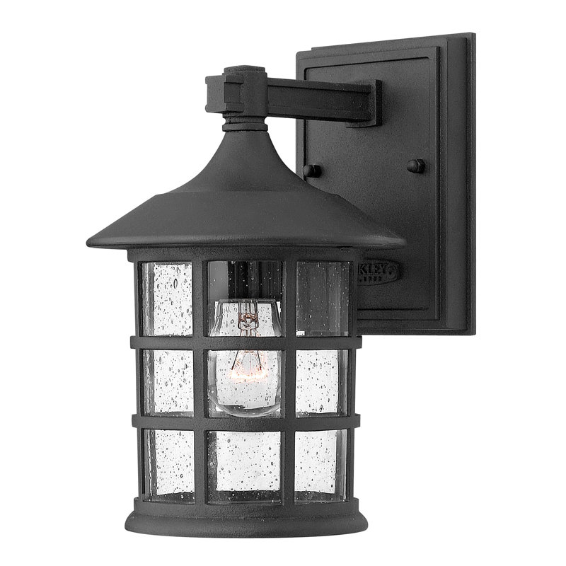 Black Aluminum Outdoor Wall Lantern with Clear Seedy Glass