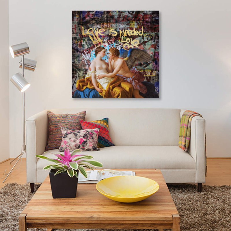 « love is requis », reproduction sur toile, H 18 po x l 18 po x P 1,5 po, Pas de tapis, Toile tendue