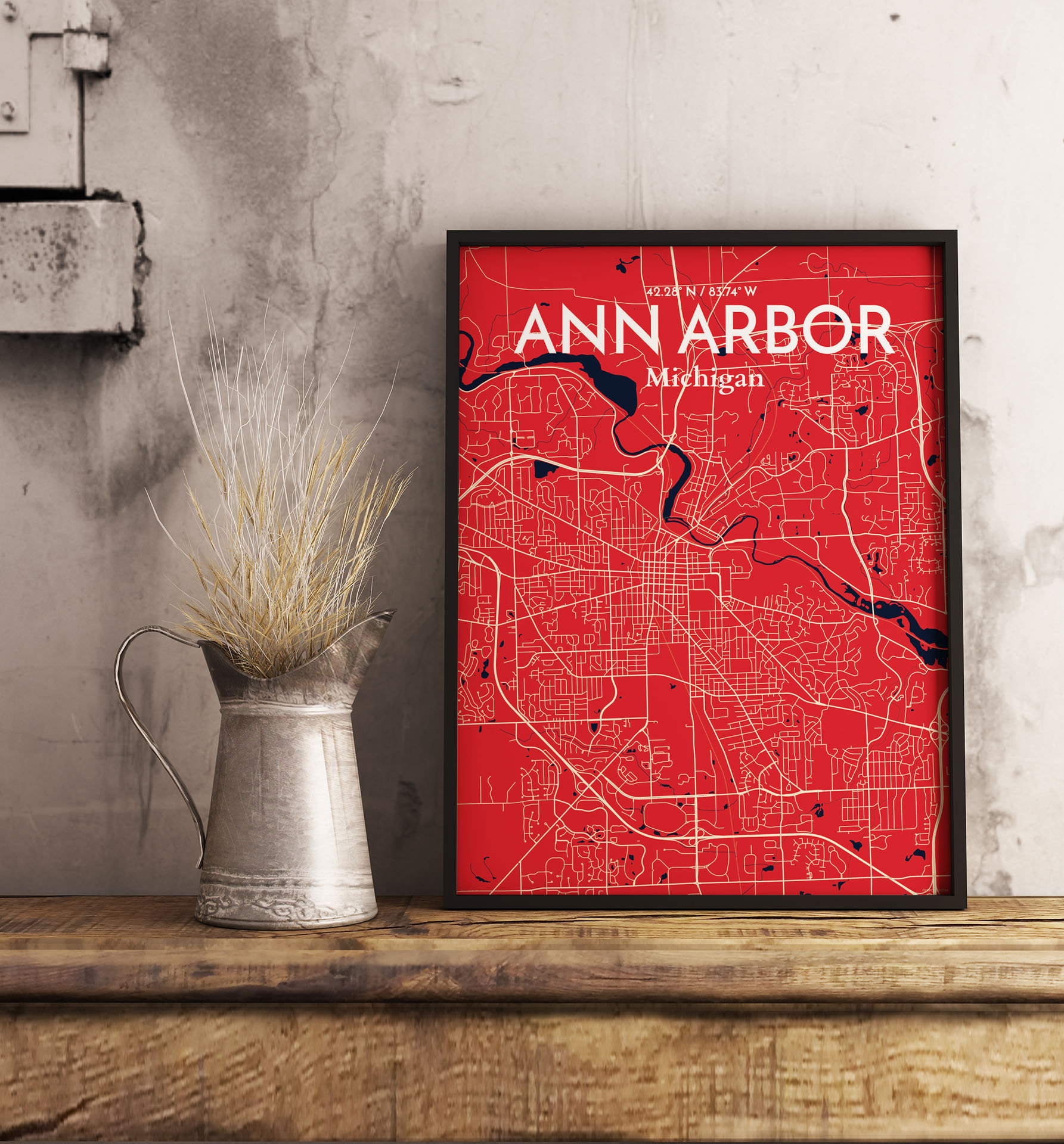 Wrought Studio 'Ann Arbor City Map' Graphic Art Print Poster in Red ...