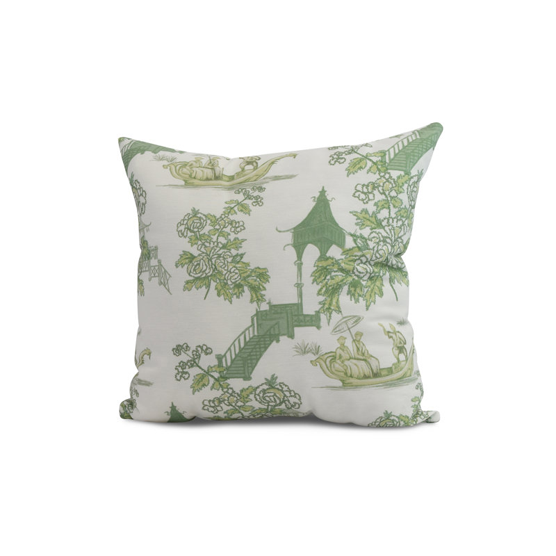 Green Chinoiserie Floral Print Outdoor Throw Pillow 16" x 16"