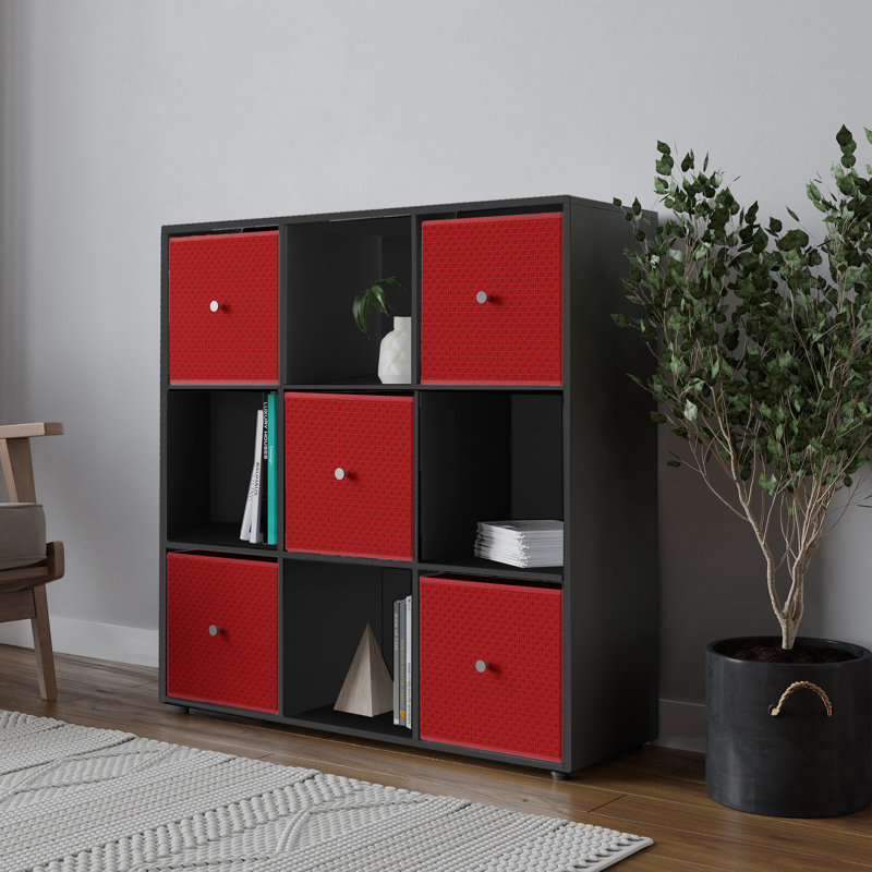 93cm H x 12cm W Solid Wood Standard Bookcase, Black/Red