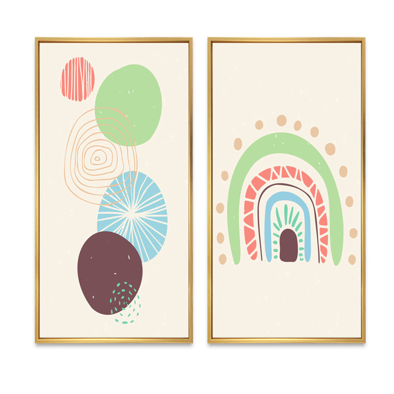 Primitive Abstract Retro Designs II - ensemble de 2 reproductions, H 20 po x l 24 po x P 1 po, Cadre doré