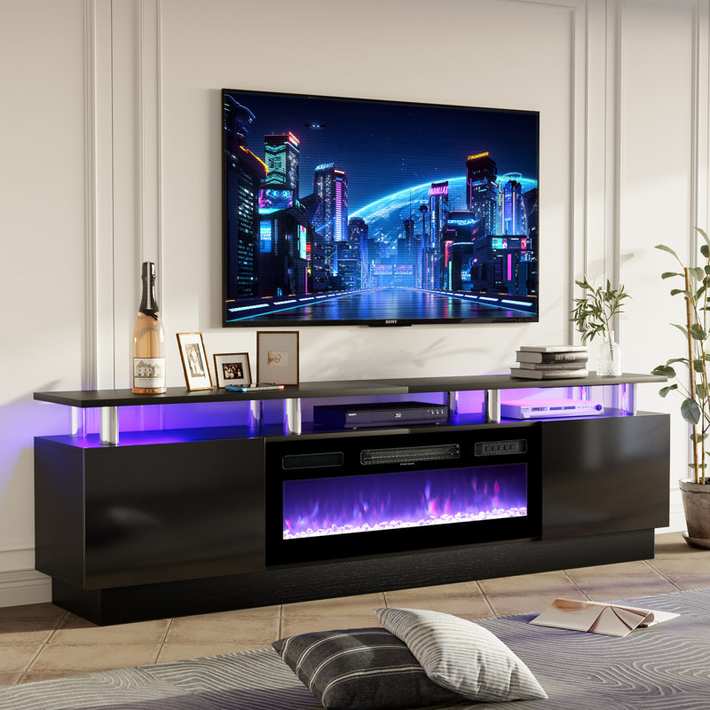  Ivy Bronx Keely 70'' TV Stand for TVs up to 80'' with Electric Fireplace and Adjustable Shelves (Black)