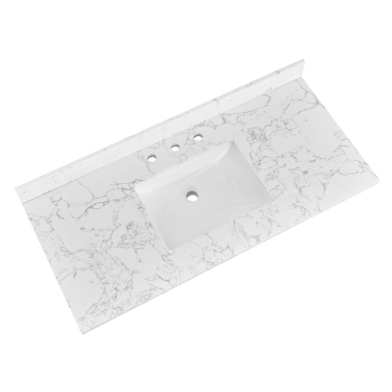 Comptoir-lavabo en pierre reconstituée de 122 cm (48 po) avec lavabo et dosseret en céramique, 48