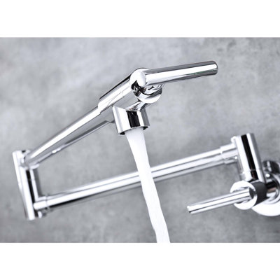 Wall Mount Folding Pot Filler Faucet, 360 Spin, Brass, Surface, Double Handles For User- Water Control, Corrosion Finish Kitchen Filler, Mounted, Rotation, Brass Construction, Plating, Handle