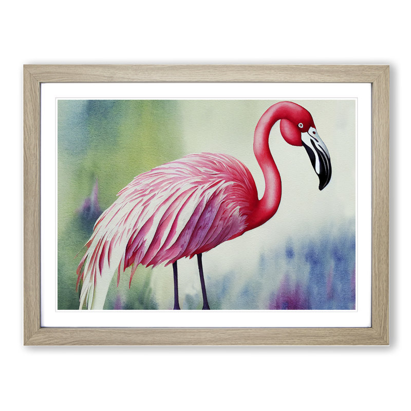 Flamingo Vol.1 - Single Picture Frame Painting, 25cm H x 34cm W x 2cm D, Oak