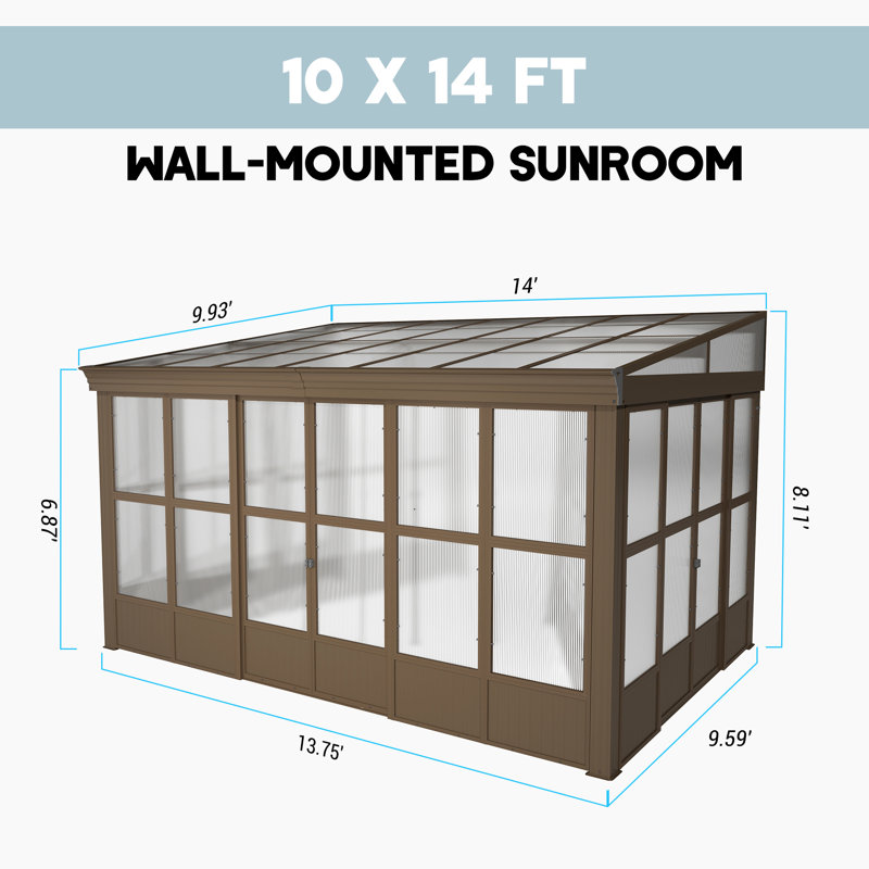 Solarium mural en aluminium avec abri de jardin et véranda avec toit incliné en polycarbonate